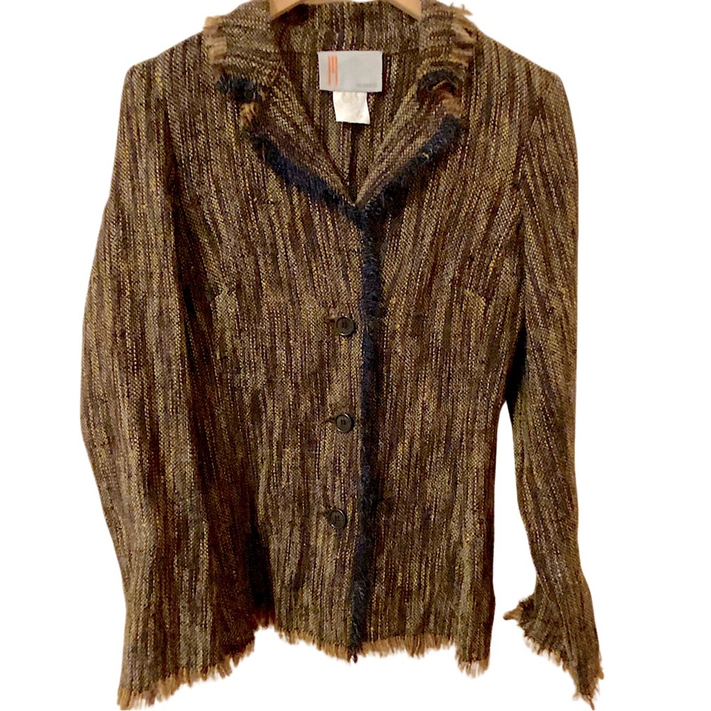 MISSONI Boucle Tweed Fringe vintage Blazer blue/tan Small